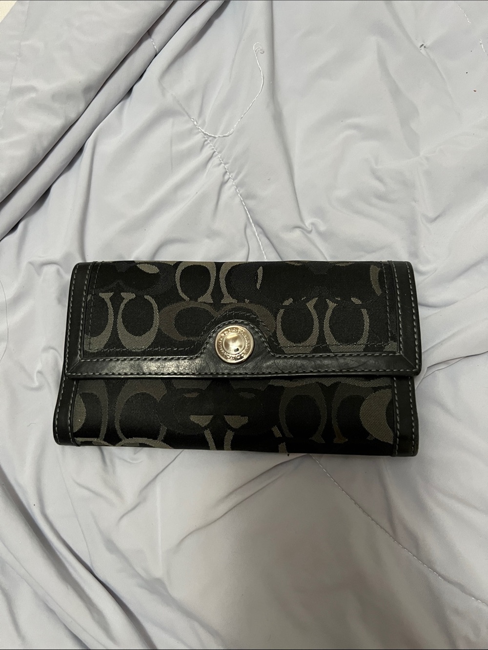 Coach Black and Gray Signature Snap checkbook Wallet